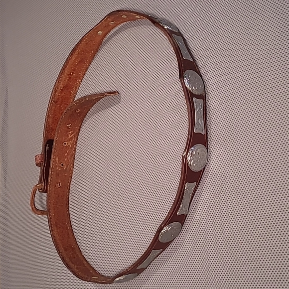 Men's Buffalo Concho Tooled Inlay Leather Belt